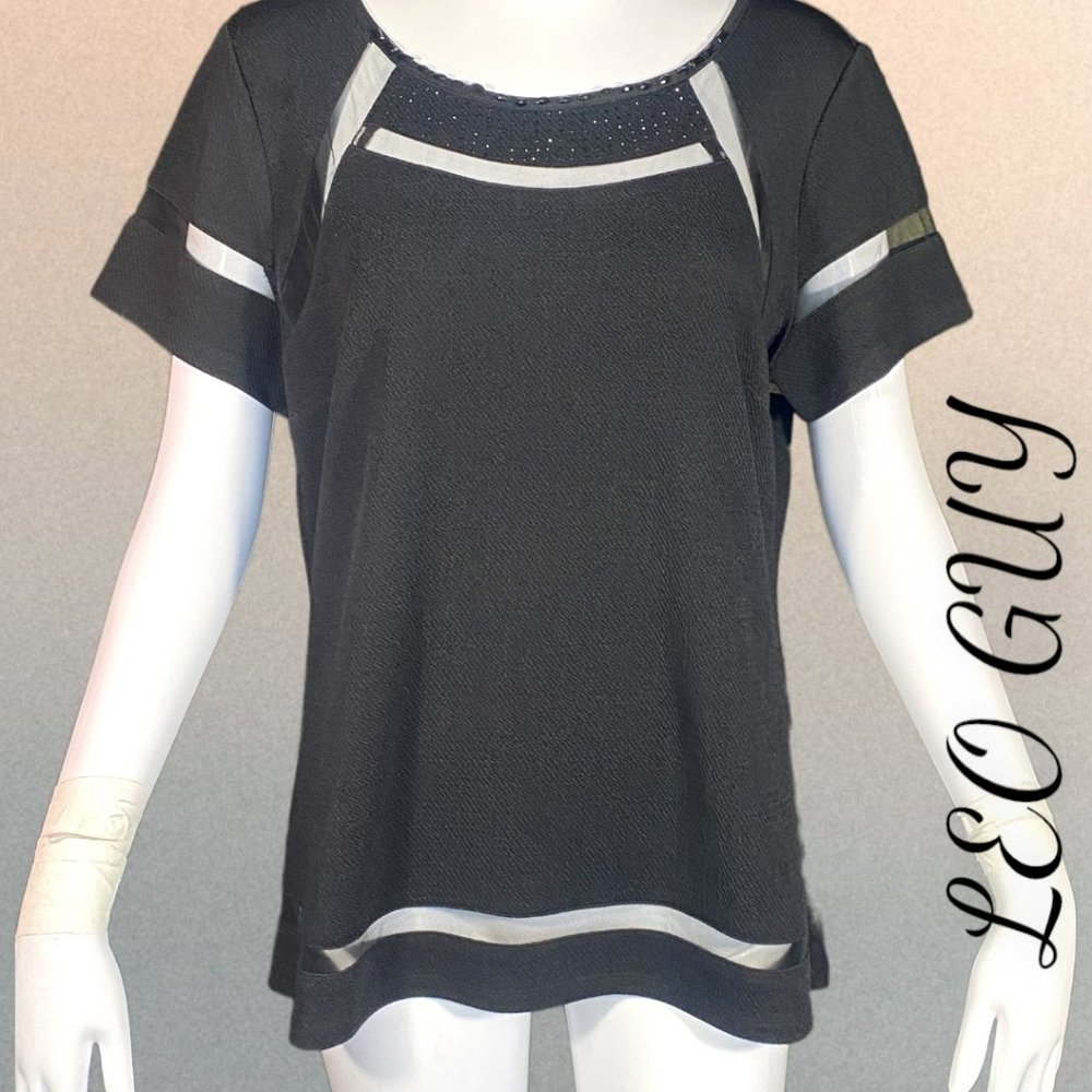 LEO GUY ABFAB BLACK SEQUIN EMBELLISHED TOP (SZ 4) (NWT)
